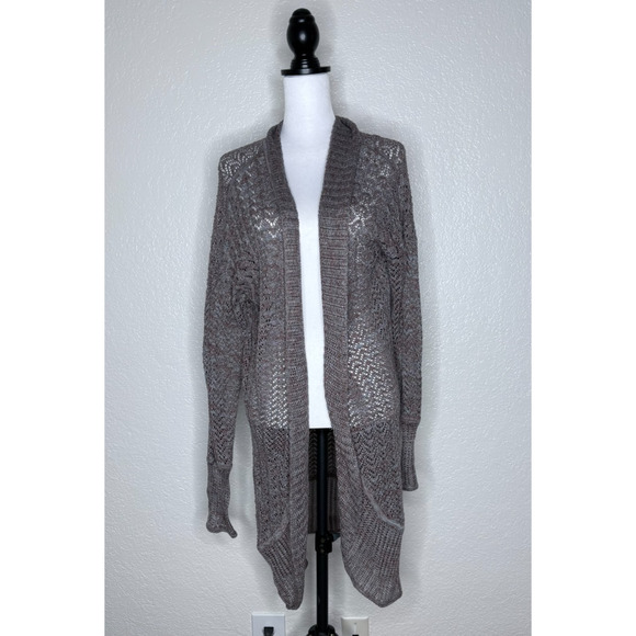 Peruvian Connection Cardigan Pima Cotton Open Knit Shawl BOHO Beige Duster Long - Picture 2 of 8